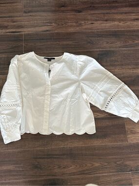 Ladies High End White Cotton Blouse By French Connection